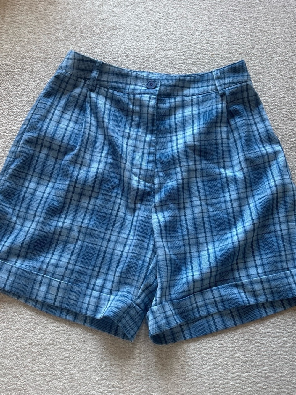 Brandy Melville Blue Plaid High Waist Women's Shorts